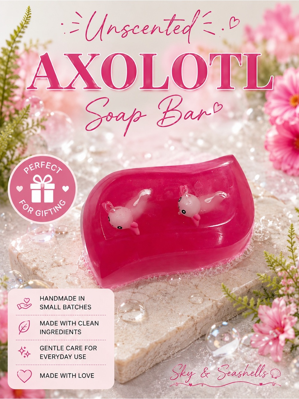 Hand Crafted “Axolotl” Unscented Bar Soap With Aloe Vera